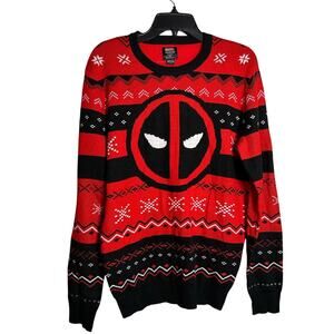 MARVEL New Red Black DEADPOOL Crewneck Pullover Christmas Sweater Size M